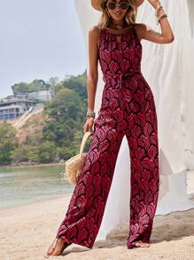 SHEIN VCAY Allover Print Belted Cami Jumpsuit - Multicolor - View 2