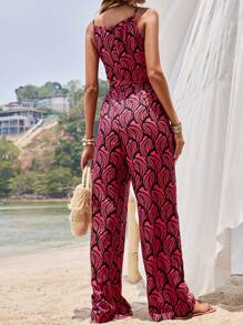 SHEIN VCAY Allover Print Belted Cami Jumpsuit - Multicolor - View 3