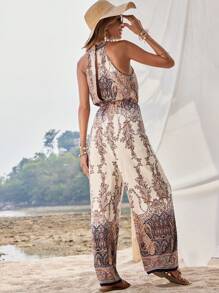 SHEIN VCAY 佩斯利印花繞頸闊腿連體褲 - 彩色 - 查看 2