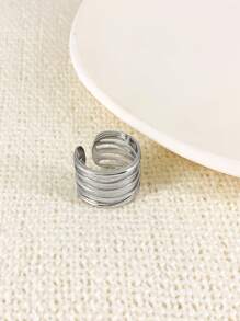 1 Máy Tính Thời Trang Có Thể Điều Chỉnh 5 Lớp Đường & Thiết Kế Lá Thép Không Gỉ Vòng Đeo Tay Phong Cách Punk Hip Pop - Bạc - Xem 1