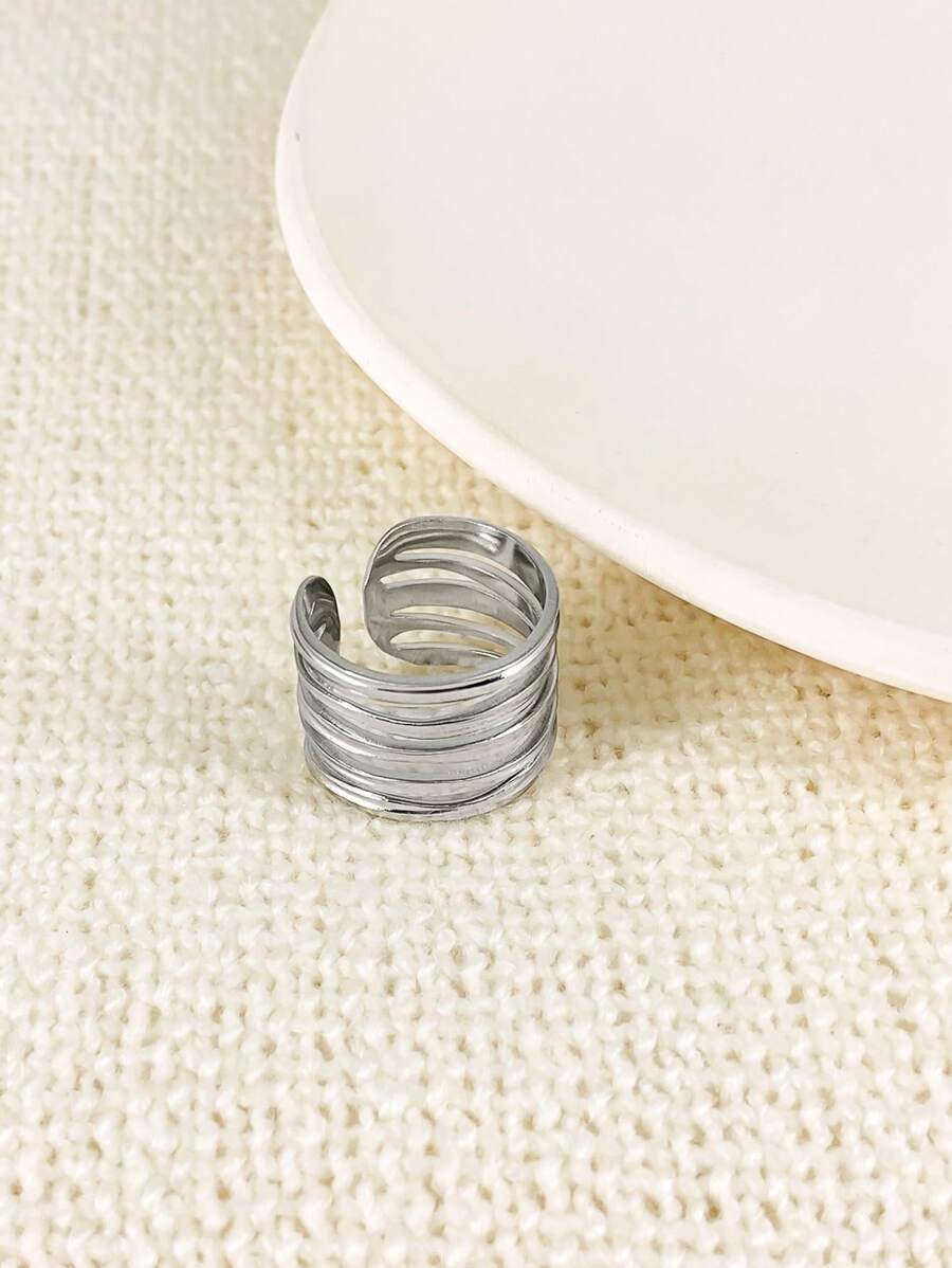 1 Máy Tính Thời Trang Có Thể Điều Chỉnh 5 Lớp Đường & Thiết Kế Lá Thép Không Gỉ Vòng Đeo Tay Phong Cách Punk Hip Pop - Bạc - Xem 1