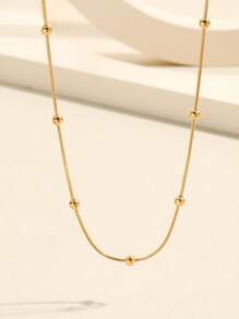 1pc Graduation Season & Mother's Day Simple Stainless Steel Beaded Chain Necklace - Yellow Gold - View 4