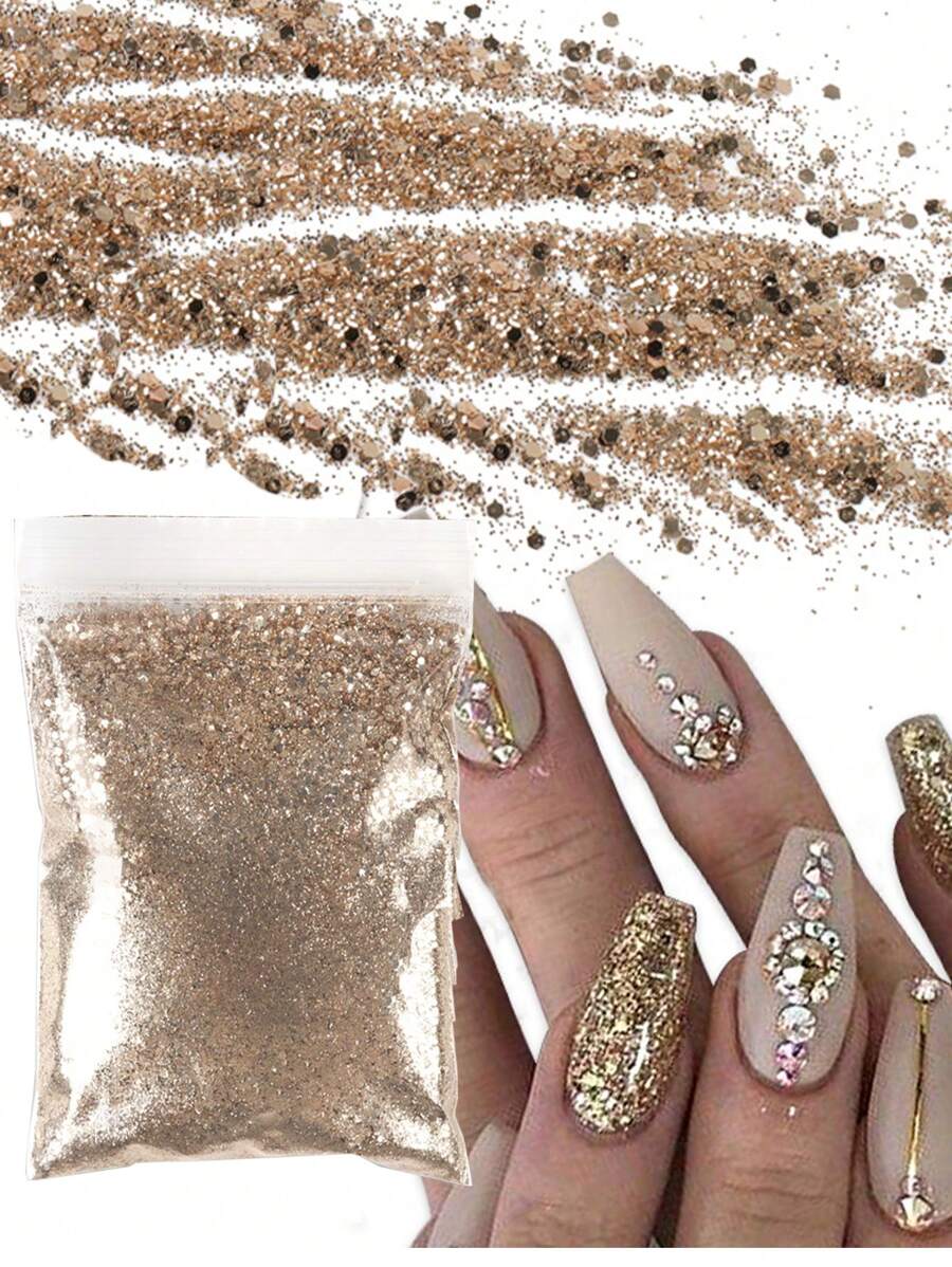 1 件装美甲闪光亮片 - 香檳色 - 查看 1