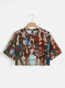 Y2Kool Sierra Siler Artist Retro Street Figure Graphic Drop Shoulder Crop Tee, For Summer, Holiday, Vacation, Spring, Festival, Ibiza Fits Going Out Autumn Casual - Multicolor - View 5