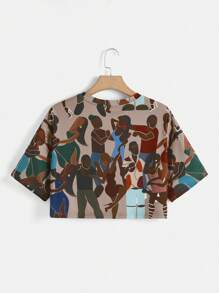 Y2Kool Sierra Siler Artist Retro Street Figure Graphic Drop Shoulder Crop Tee, For Summer, Holiday, Vacation, Spring, Festival, Ibiza Fits Going Out Autumn Casual - Multicolor - View 2