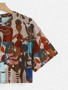 Y2Kool Sierra Siler Artist Retro Street Figure Graphic Drop Shoulder Crop Tee, For Summer, Holiday, Vacation, Spring, Festival, Ibiza Fits Going Out Autumn Casual - Multicolor - View 4