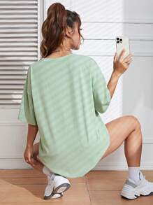 SHEIN EZwear Áo thun hở vai họa tiết hoạt hình Áo thun họa tiết nữ - Màu xanh Bạc hà - Xem 2