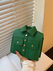 Fashionable Clothing Shape Rivets Chain Strap Mini Handbag With Flap Cover - Green - View 1