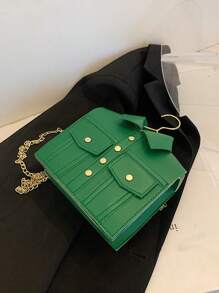 Fashionable Clothing Shape Rivets Chain Strap Mini Handbag With Flap Cover - Green - View 4