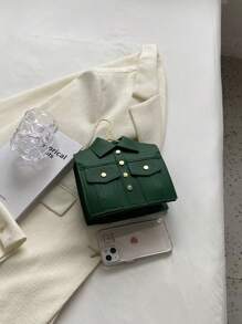 Fashionable Clothing Shape Rivets Chain Strap Mini Handbag With Flap Cover - Green - View 5