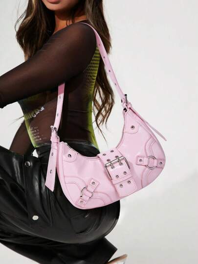 Lightweight,Business Casual Minimalist Hobo Bag Medium Buckle Decor Pink For Teen Girls Women College Students,Rookies & White-collar Workers Perfect for Office,College,Work ,Business,Commute,Outdoors, Travel, Outings