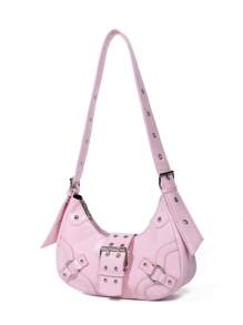 Lightweight,Business Casual Minimalist Hobo Bag Medium Buckle Decor Pink For Teen Girls Women College Students,Rookies & White-collar Workers Perfect for Office,College,Work ,Business,Commute,Outdoors, Travel, Outings