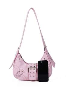Lightweight,Business Casual Minimalist Hobo Bag Medium Buckle Decor Pink For Teen Girls Women College Students,Rookies & White-collar Workers Perfect for Office,College,Work ,Business,Commute,Outdoors, Travel, Outings