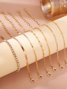 7入組簡單和時尚和優雅爪和水鑽裝飾手鏈套裝,日常穿著 - 金黃色 - 查看 1