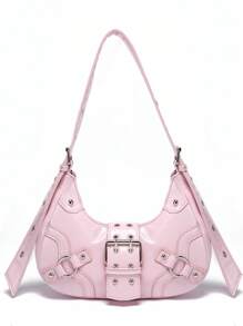 Lightweight,Business Casual Minimalist Hobo Bag Medium Buckle Decor Pink For Teen Girls Women College Students,Rookies & White-collar Workers Perfect for Office,College,Work ,Business,Commute,Outdoors, Travel, Outings