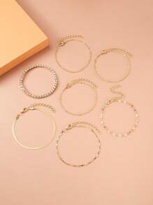 7入組簡單和時尚和優雅爪和水鑽裝飾手鏈套裝,日常穿著 - 金黃色 - 查看 2