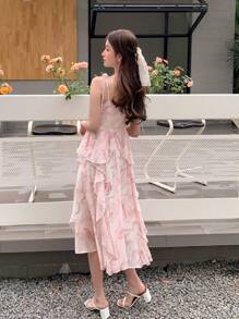 DAZY Vestido de tirantes con estampado floral ribete con fruncido - Rosa - Ver 2