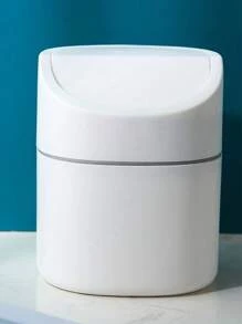 Thùng rác mini để bàn bằng nhựa có thể có nắp xoay, thích hợp cho văn phòng, bàn, bàn trang điểm phòng tắm, quầy bar cà phê - trắng - Xem 3