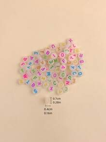 100pcs Glow In The Dark Plastic Flat Beads With Alphabet Design For DIY Bracelet, Necklace Making (Color & Letter Random) - Multicolor - View 3