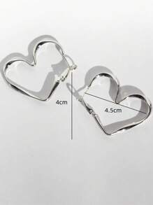 2 件心形设计环形耳环 情人节、妈妈、母亲、母亲节、礼物 - 銀色 - 查看 3