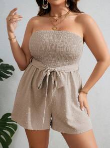 SHEIN VCAY 大碼圓點腰帶抹胸連體短褲 - 杏色 - 查看 1