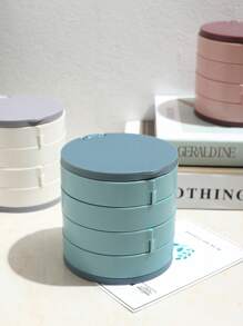 1入組多層可旋轉首飾類現代ABS首飾收納盒附鏡子適用於家庭 - 藍色 - 查看 4