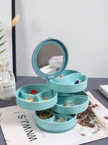 1入組多層可旋轉首飾類現代ABS首飾收納盒附鏡子適用於家庭 - 藍色 - 查看 5