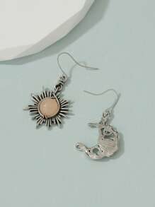 1對歐洲和美國復古風格太陽和月亮鑲嵌女式吊式耳環 - 彩色 - 查看 2