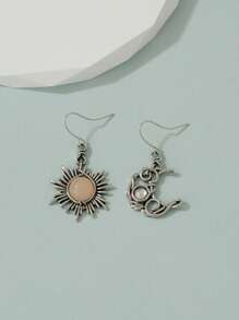 1對歐洲和美國復古風格太陽和月亮鑲嵌女式吊式耳環 - 彩色 - 查看 4