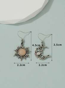 1對歐洲和美國復古風格太陽和月亮鑲嵌女式吊式耳環 - 彩色 - 查看 5