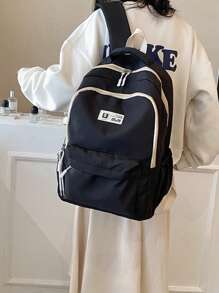 字母貼飾經典背包中等拉鍊黑色 - 黑色 - 查看 3