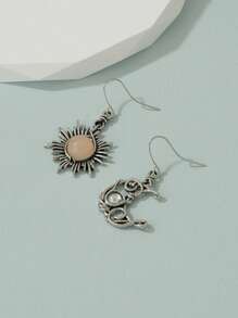 1對歐洲和美國復古風格太陽和月亮鑲嵌女式吊式耳環 - 彩色 - 查看 6