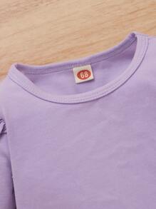 嬰兒女孩荷葉邊連體衣＋花卉蝴蝶結褲＋頭箍 - 彩色 - 查看 3