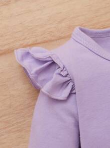 嬰兒女孩荷葉邊連體衣＋花卉蝴蝶結褲＋頭箍 - 彩色 - 查看 4