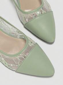 Women Floral Embroidered Point Toe Flats, Fashion Green Ballet Flats - Green - View 5