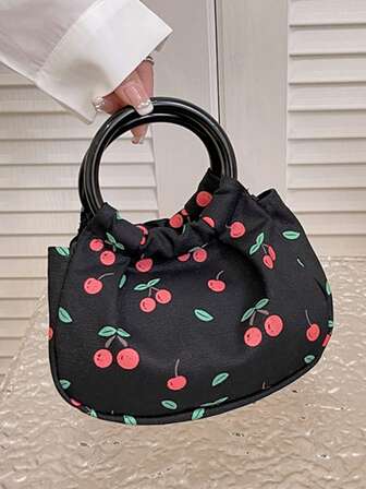 迷你櫻桃圖案雲朵包雙把手