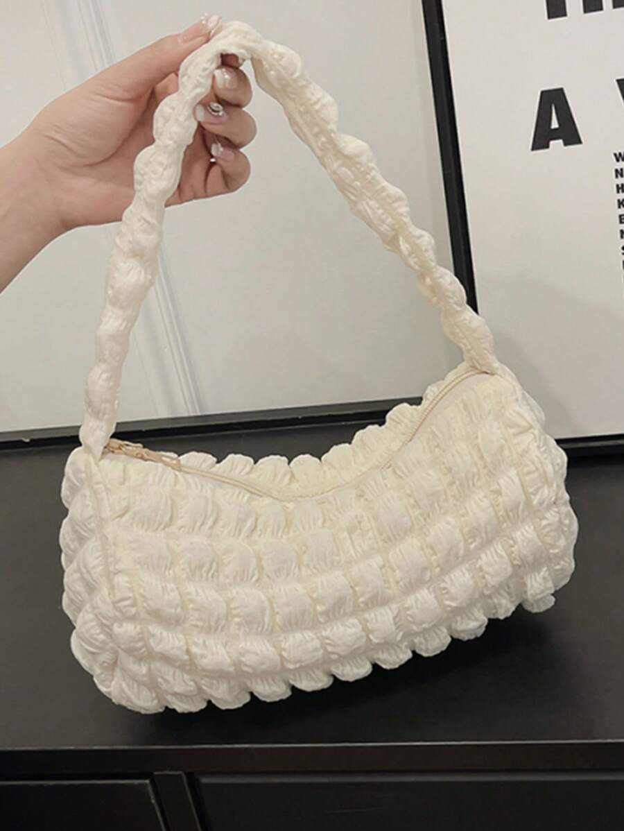 Túi xách nhỏ phổ biến năm nay Túi xách nữ 2023 Mùa hè Túi đeo vai thời trang mới Túi xách dung tích lớn Túi xách học sinh Túi đeo nách cầm tay Túi mây xếp ly bong bóng mùa xuân và mùa hè Nhật Bản và Hàn Quốc Túi tote đeo vai bằng vải canvas tươi Túi xách nữ - trắng - Xem 1