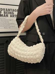 Túi xách nhỏ phổ biến năm nay Túi xách nữ 2023 Mùa hè Túi đeo vai thời trang mới Túi xách dung tích lớn Túi xách học sinh Túi đeo nách cầm tay Túi mây xếp ly bong bóng mùa xuân và mùa hè Nhật Bản và Hàn Quốc Túi tote đeo vai bằng vải canvas tươi Túi xách nữ - trắng - Xem 2
