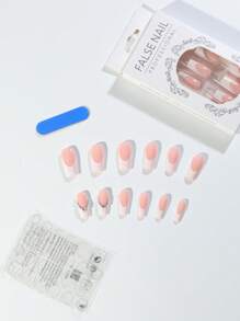 帶24入組長款方形3D水鑽裝飾全覆蓋假指甲成套工具 - 彩色 - 查看 2