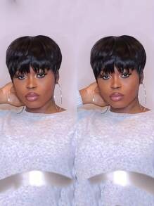 Pixie Cut Black 6 Inch Short Synthetic Wig For Summer - Black - View 1