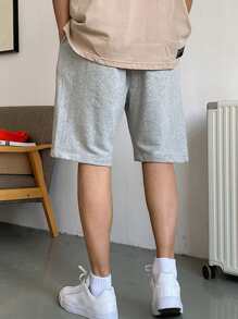 Claim Dot 宽松男士字母印花抽绳腰短裤运动短裤纯色浅灰色