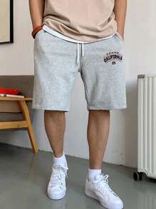 Claim Dot 宽松男士字母印花抽绳腰短裤运动短裤纯色浅灰色