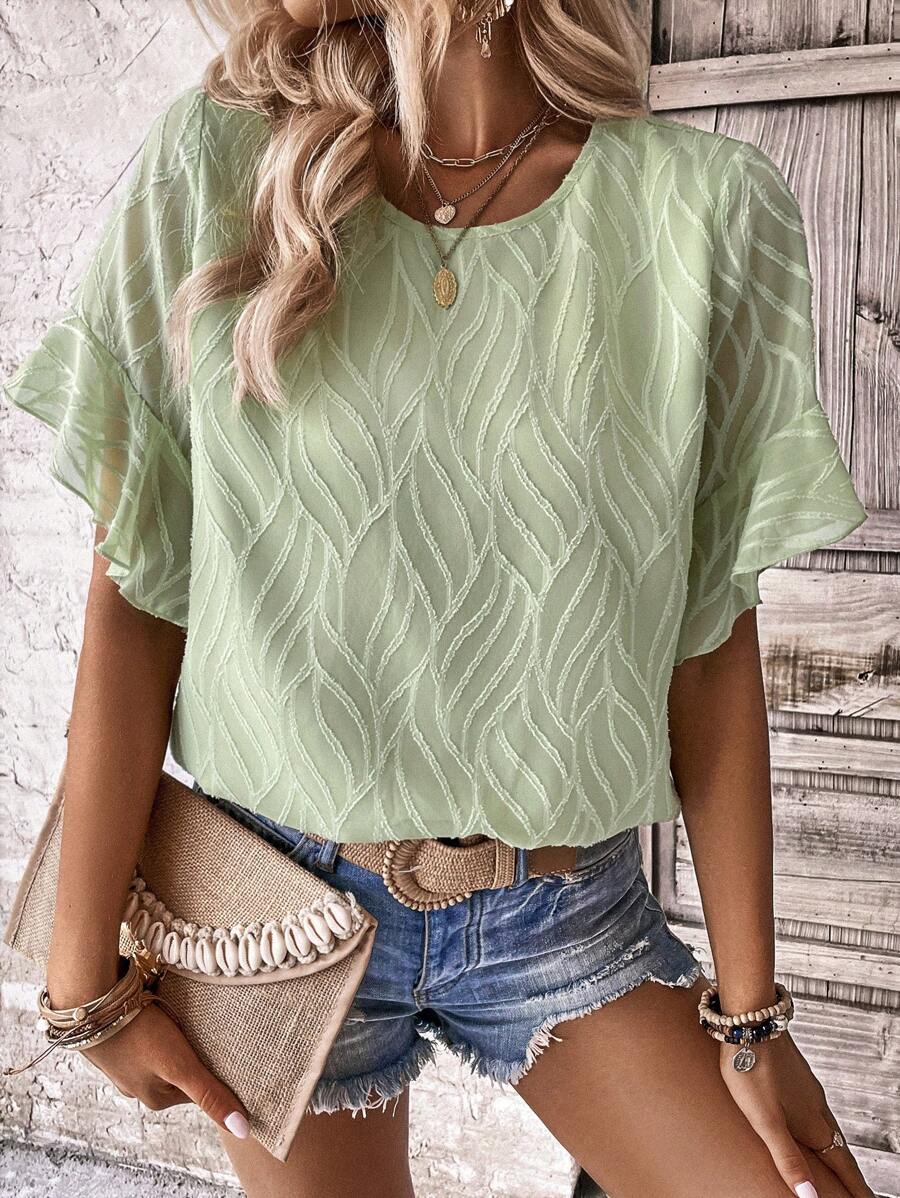 SHEIN LUNE Blusa unicolor de manga murciélago - verde menta - Ver 1