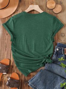 SHEIN LUNE 素色圓領T恤 - 墨綠色 - 查看 2