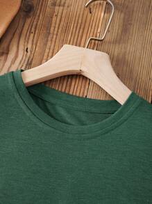 SHEIN LUNE 素色圓領T恤 - 墨綠色 - 查看 3