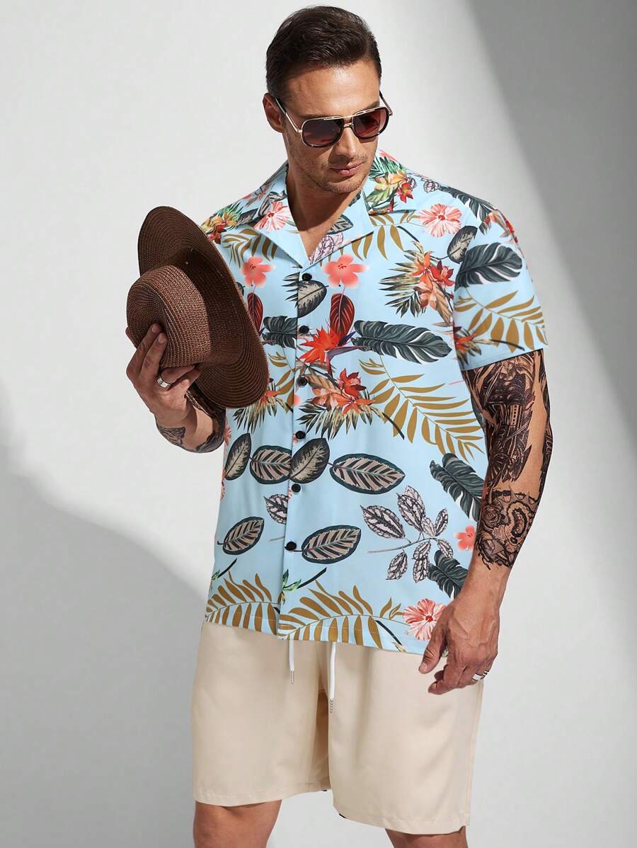 Manfinity RSRT Bộ hai mảnh Nam Dây kéo Nút phía trước Nhiệt đới Boho - Nhiều màu - Xem 1