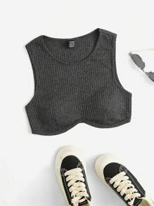 SHEIN EZwear 素色短款背心 - 深灰色 - 查看 1