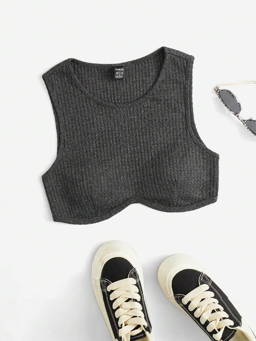 SHEIN EZwear 素色短款背心 - 深灰色 - 查看 1