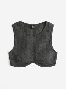 SHEIN EZwear 素色短款背心 - 深灰色 - 查看 3