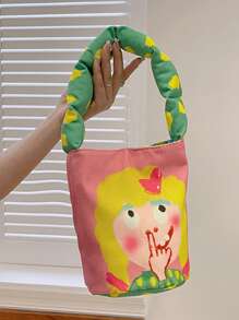 Túi Tote Túi Đeo Vai Nhỏ Phổ Biến Châu Âu Túi Xách Nữ 2023 Túi Đeo Vai Mới Túi Xách Vải Nỉ Hoạt Hình Truyện Tranh Minh Họa Túi Xách Đa Năng Túi Xách Cho Người Nước Ngoài Nhỏ Túi Mua Sắm Sức Chứa Lớn Túi Xách - Màu Hồng baby - Xem 1